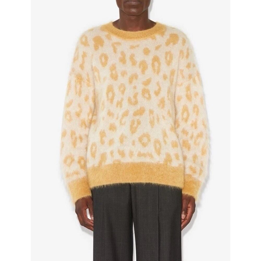 NWT Isabel Marant Tevy Wild Leopard Mohair Sweater Yellow Men M